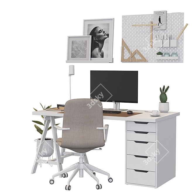 Ikea White Office Workplace Bundle 3D model image 2