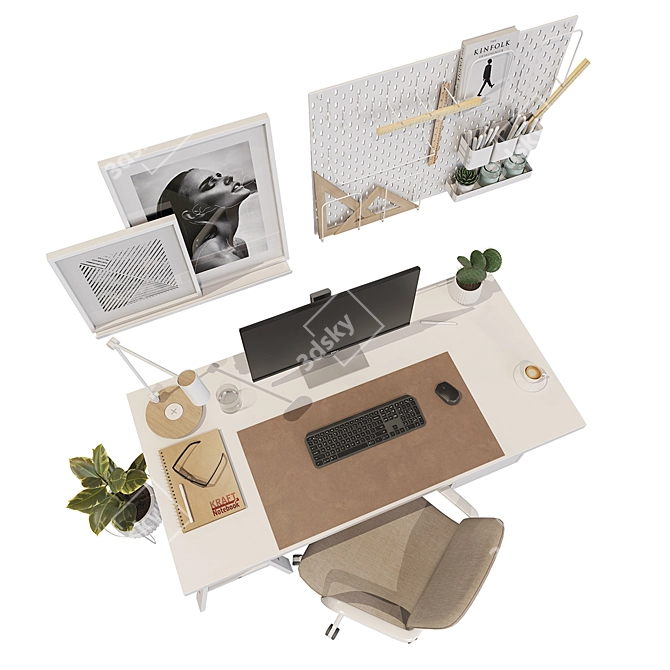Ikea White Office Workplace Bundle 3D model image 4