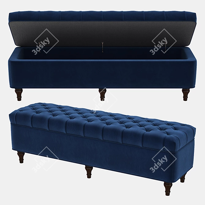 Velvet Tufted Storage Bench 3D model image 2