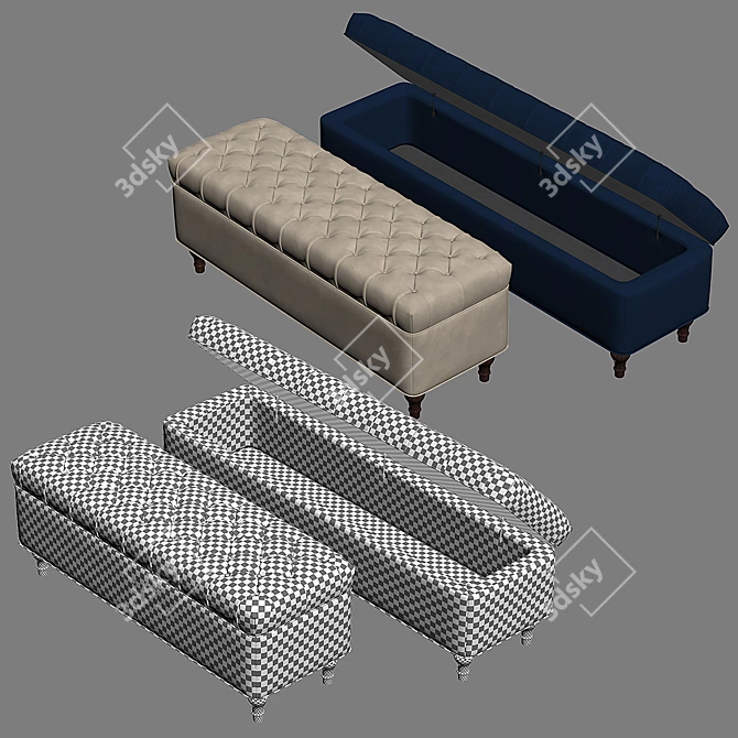 Velvet Tufted Storage Bench 3D model image 4