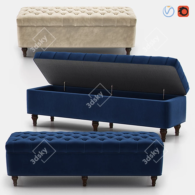 Velvet Tufted Storage Bench 3D model image 6