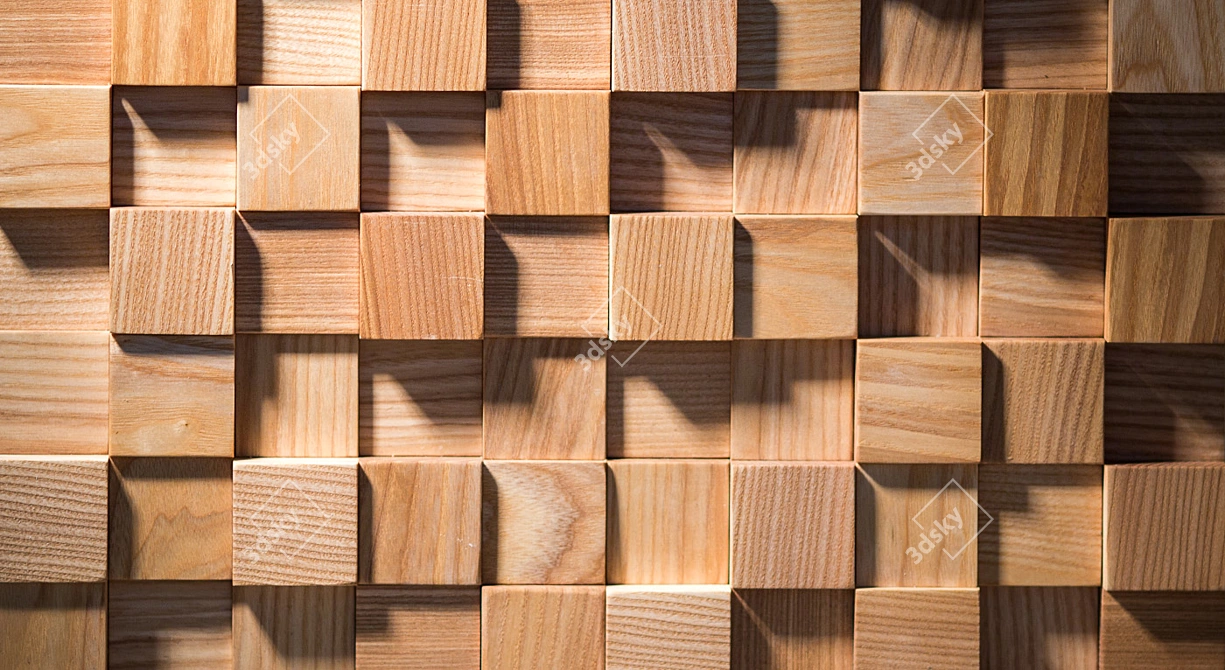 Natural Wood Mosaic Wall Panel 3D model image 1