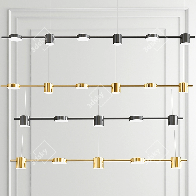 Sleek Black and Gold Chandelier 3D model image 1