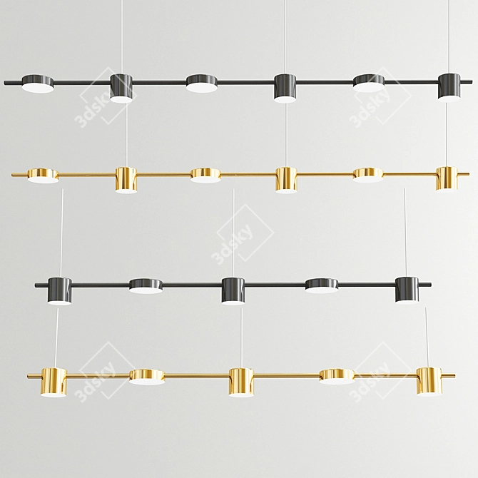 Sleek Black and Gold Chandelier 3D model image 2