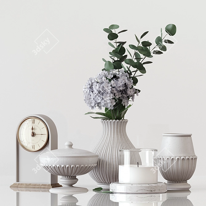 Elegant Decor Set: Vases, Flowers, Clocks 3D model image 1