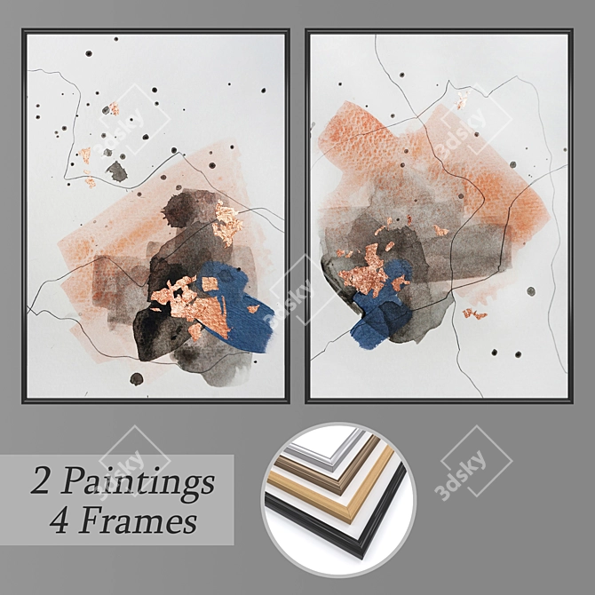 Elegant Wall Paintings Set 3D model image 1