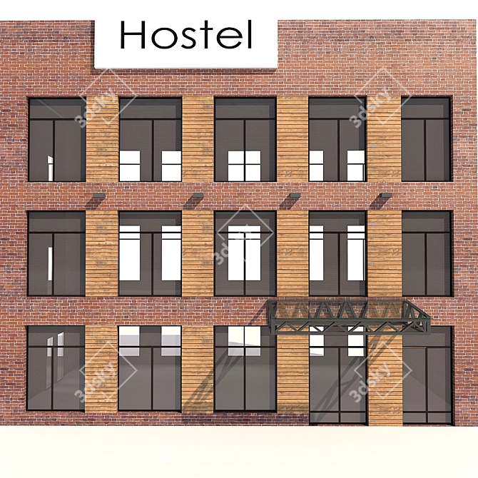 Brick Hotel with Outdoor Staircase 3D model image 2