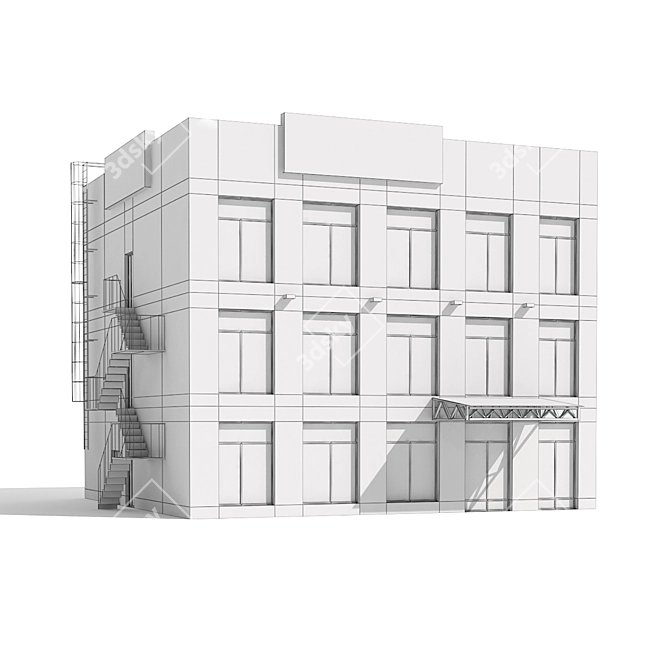 Brick Hotel with Outdoor Staircase 3D model image 4