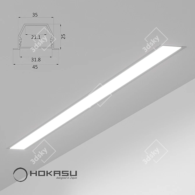 HOKASU 3525 IN: Sleek Recessed Linear Luminaire 3D model image 4