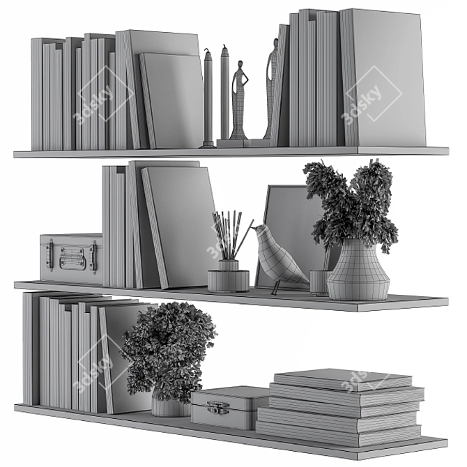 Elegant Shelf Decor: White Book & Dried Plants 3D model image 5