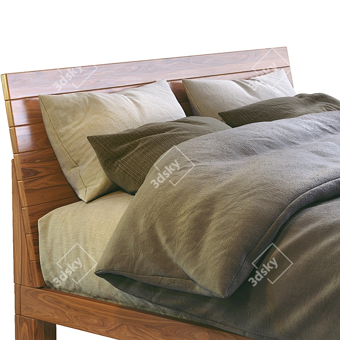 Modern Teak Queen Bed 3D model image 2