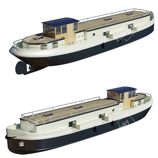 Luxury Floating Retreat: Houseboat Barge 3D model image 1