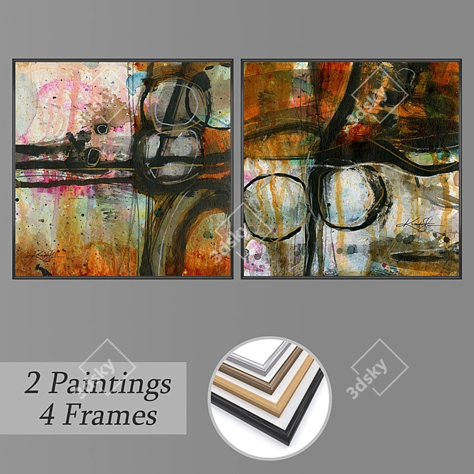 Elegant Frame Set with Paintings 3D model image 1