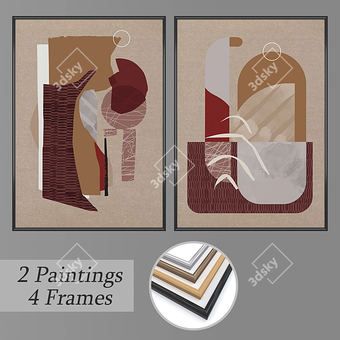 Modern Wall Art Set with Frame Options 3D model image 2