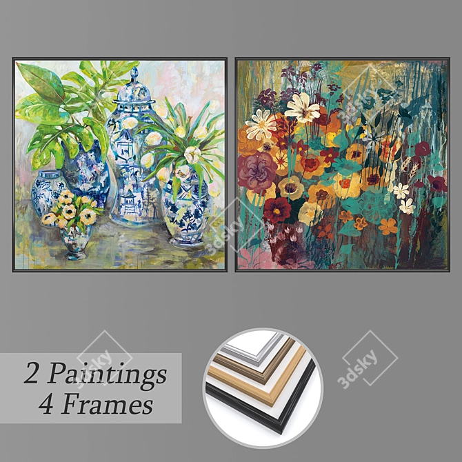 2-Piece Wall Paintings Set with Multiple Frame Options 3D model image 1