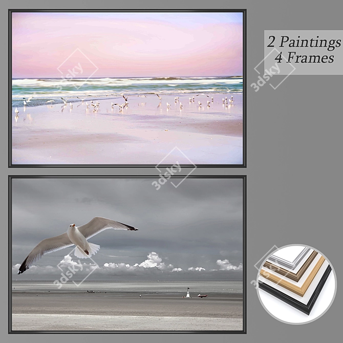 Versatile Set of Wall Paintings with Frame Options 3D model image 1