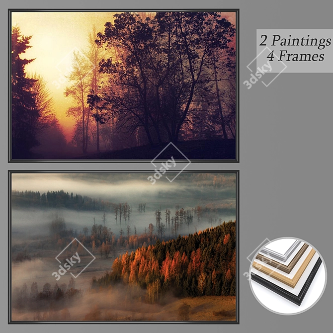 Elegant Wall Paintings Set 3D model image 1