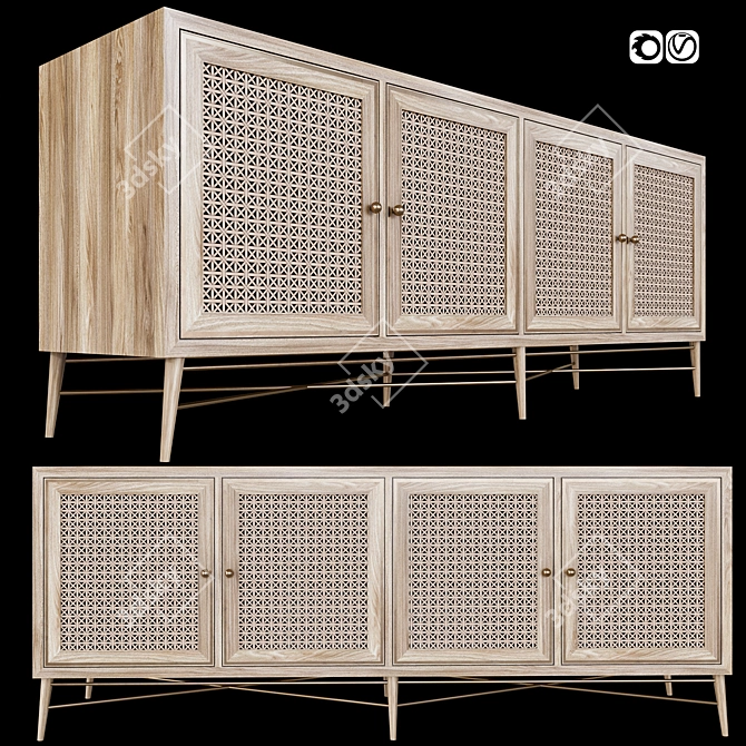 Modern 6-Drawer Sideboard: 200cm Length, White Finish 3D model image 1