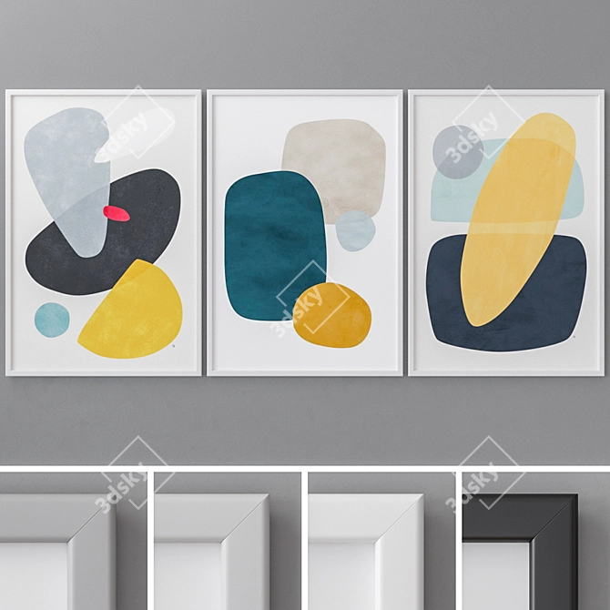 Abstract Triptych Photo Frames 3D model image 2