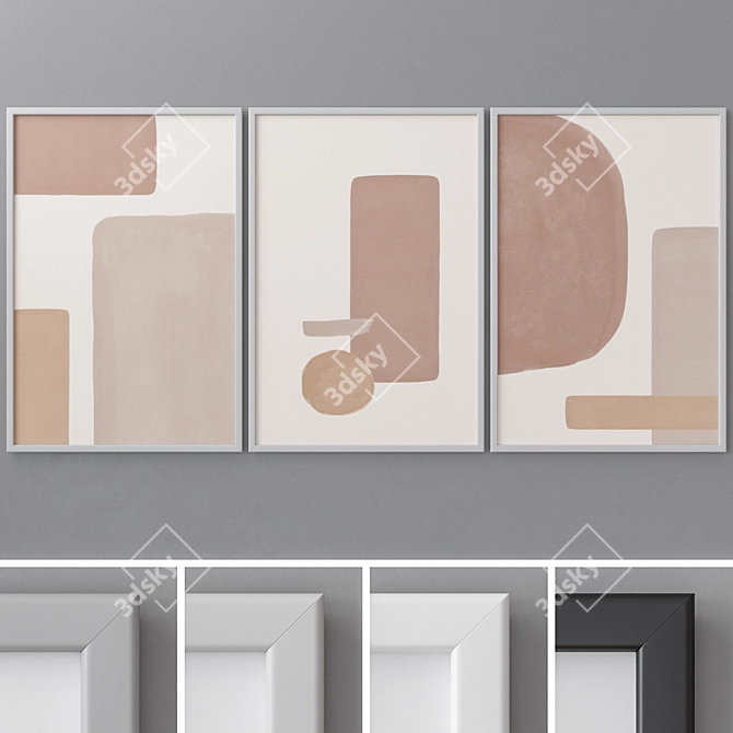 Modern Triptych Art Set 3D model image 1