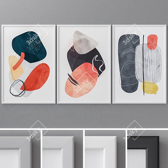 Triptych Painting Set - Abstract, Modern Style  Wall Decor 3D model image 1