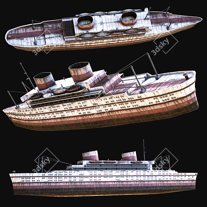 Rusty Abandoned Cruise Ship 3D model image 4