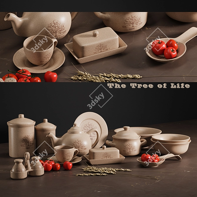 Ceramic Tree of Life Tableware 3D model image 1