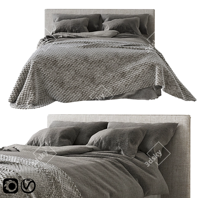 Sleek Gray Bed: Elegant Simplicity 3D model image 1