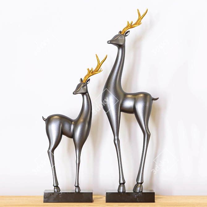 Graceful Deer Sculptures 3D model image 1