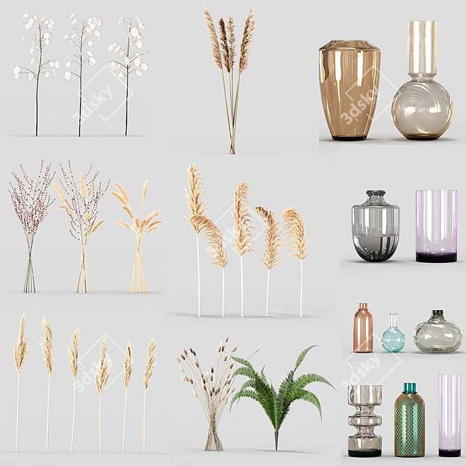 Hemase Decor Set: Vray Vases & Plants 3D model image 2