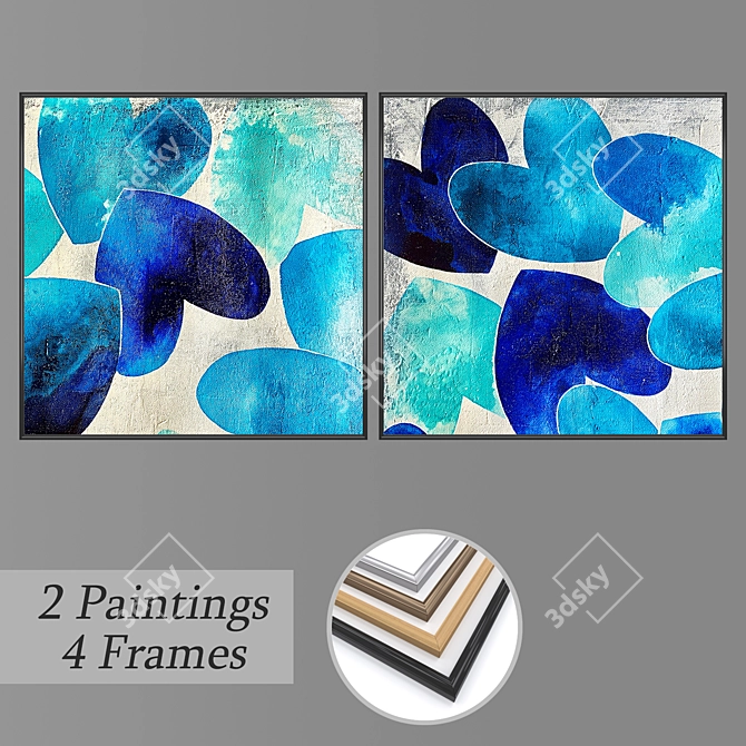 Wall Art Set with 2 Paintings & 4 Frame Options 3D model image 1