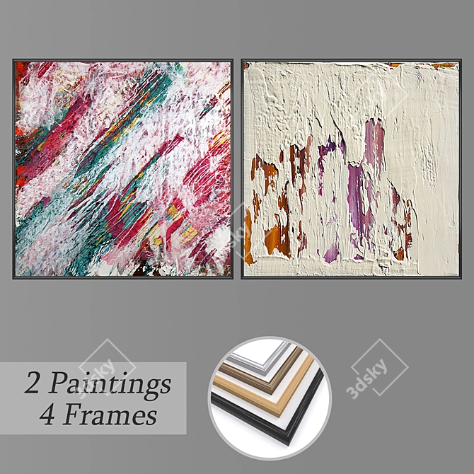 Modern Art Set: 2 Paintings, 4 Frame Options 3D model image 1