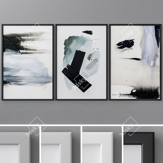 Modern Abstract Triptych Art 3D model image 1