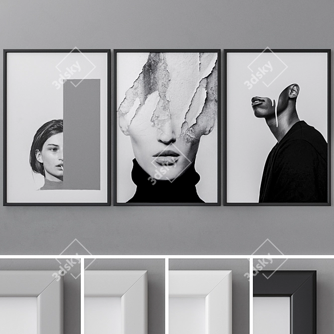 Abstract Triptych Photo Frames 3D model image 1