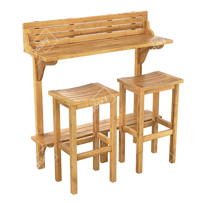 Caribbean Acacia Wood Bar Set 3D model image 1