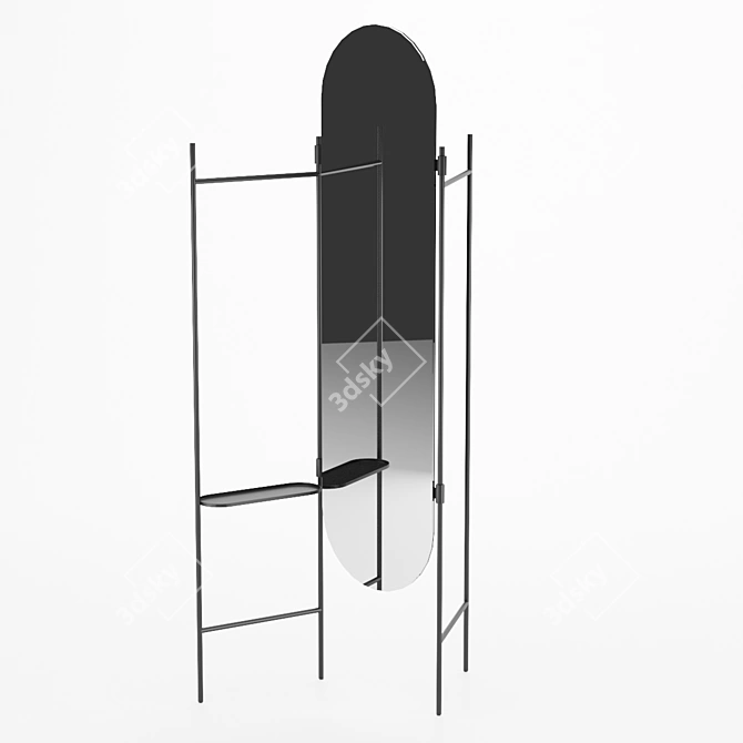 VALA Oval Mirror with Hooks and Shelf - 155 x 12.7 x 122 cm - Wesley Chau Design 3D model image 1