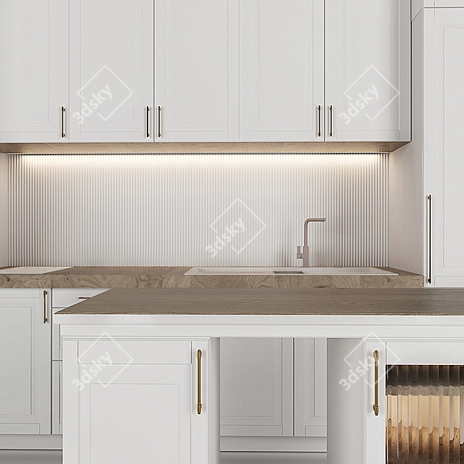 Modern Kitchen with Slats 3D model image 2