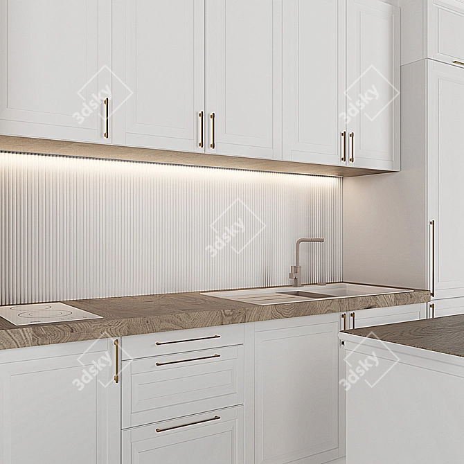 Modern Kitchen with Slats 3D model image 3