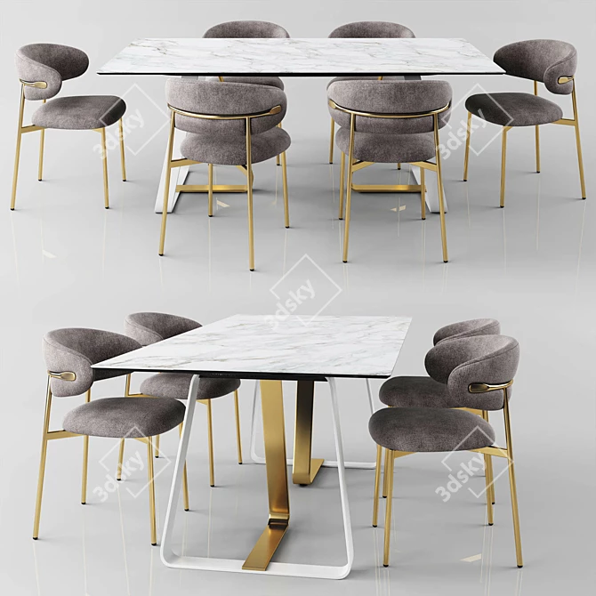 Modern Rectangular Table & Padded Chair Set 3D model image 2