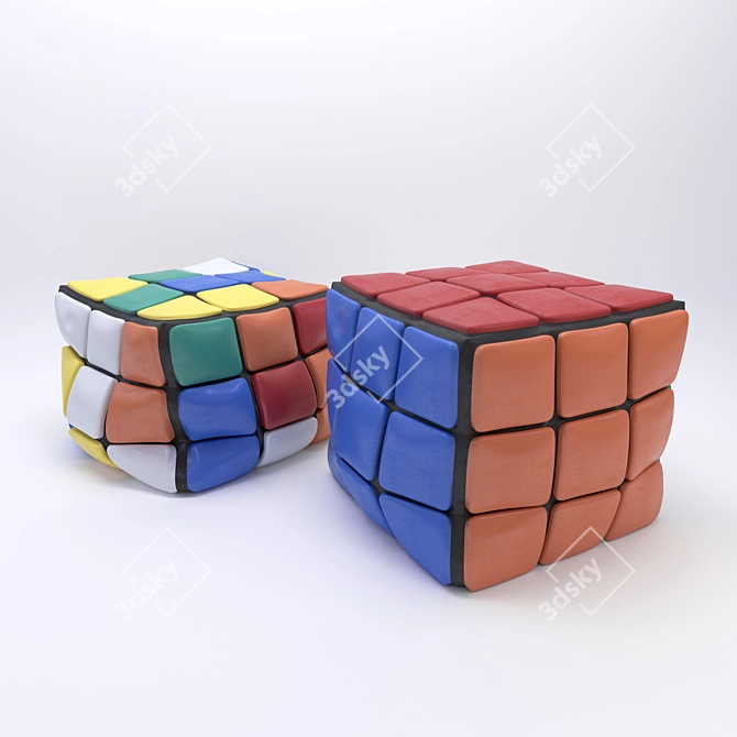 Rubik's Cube Poufs: Stylish and Comfy 3D model image 1