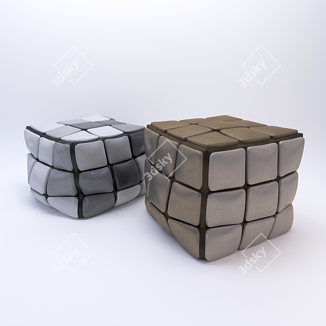 Rubik's Cube Poufs: Stylish and Comfy 3D model image 3