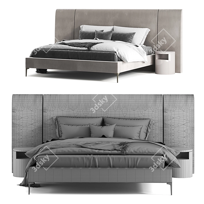 West Elm Andes Wide Bed: Modern King Size with Modloft Night Stand 3D model image 5