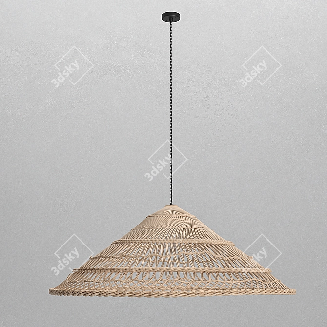Natural Wicker Triangle Hanging Lamp 3D model image 2