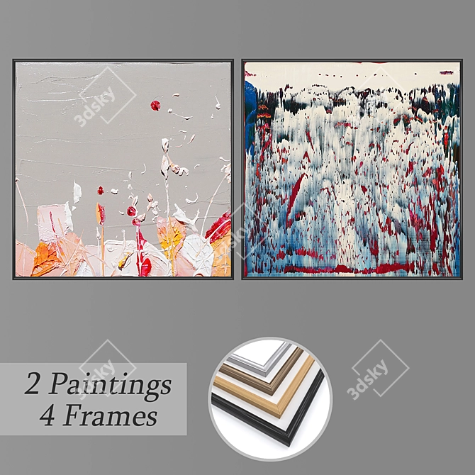 Modern Art Set: 2 Paintings and 4 Frame Options 3D model image 1