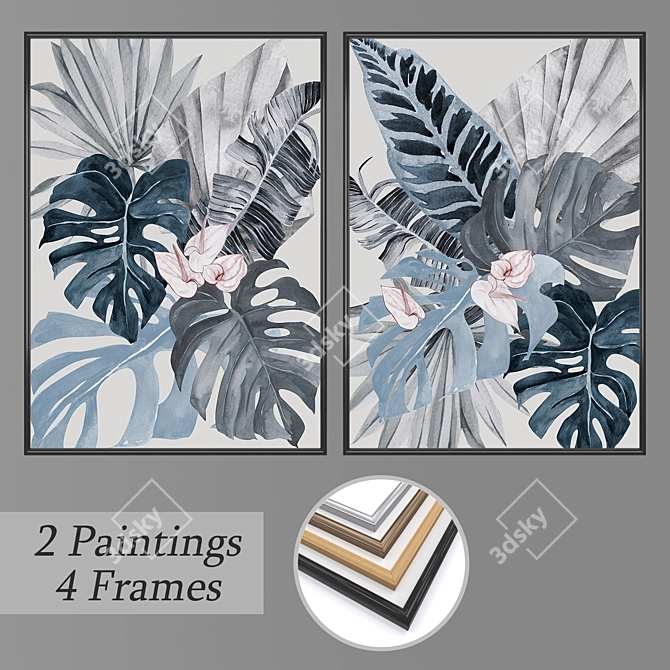 Versatile Set of Wall Paintings with Various Frame Options 3D model image 1