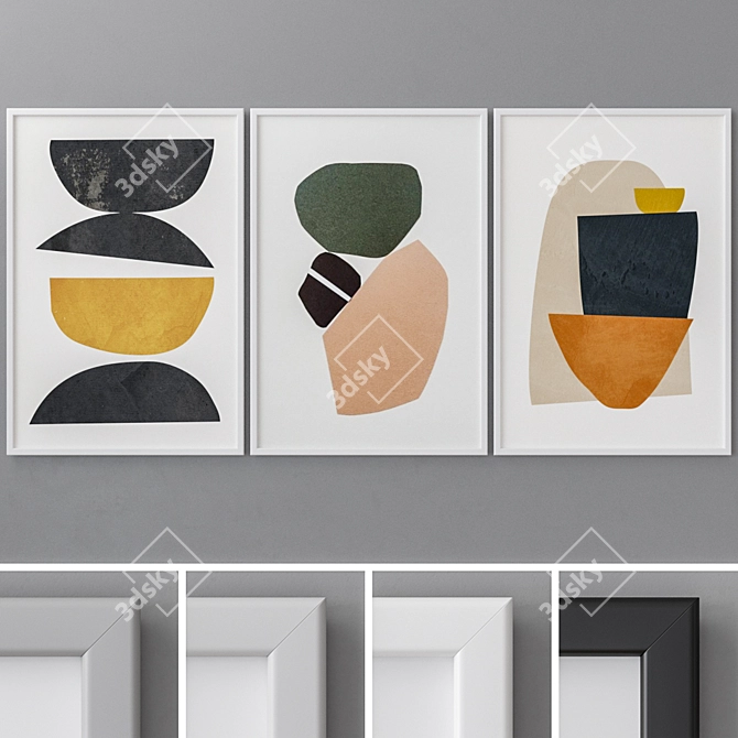 Modern Abstract Triptych Photo Frames 3D model image 1