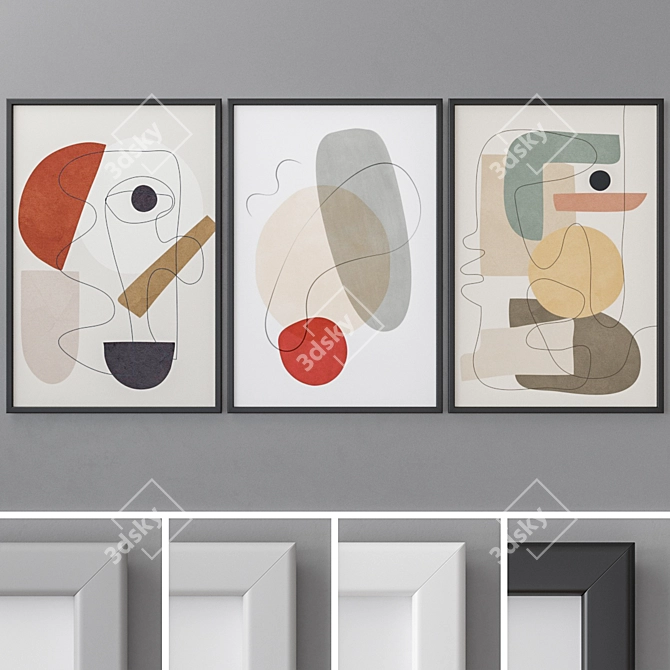 Modern Abstract Triptych Photo Frames 3D model image 1