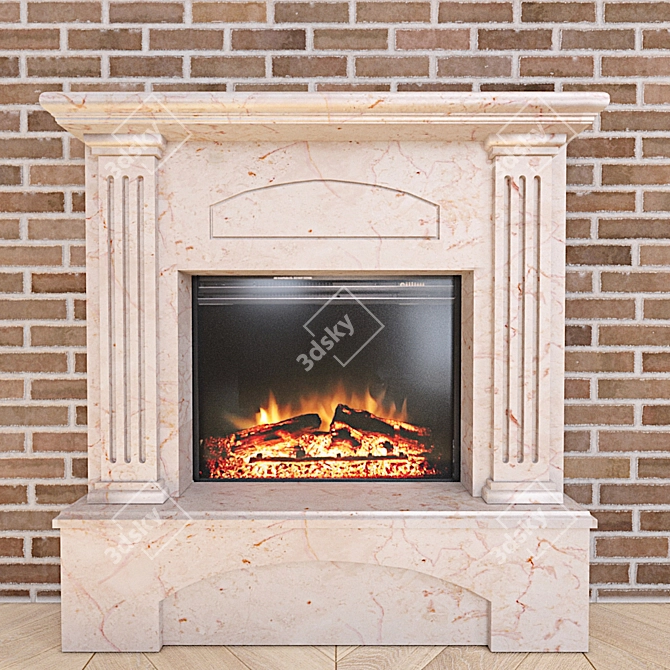 Elegant Crema Nuova Marble Fireplace 3D model image 1