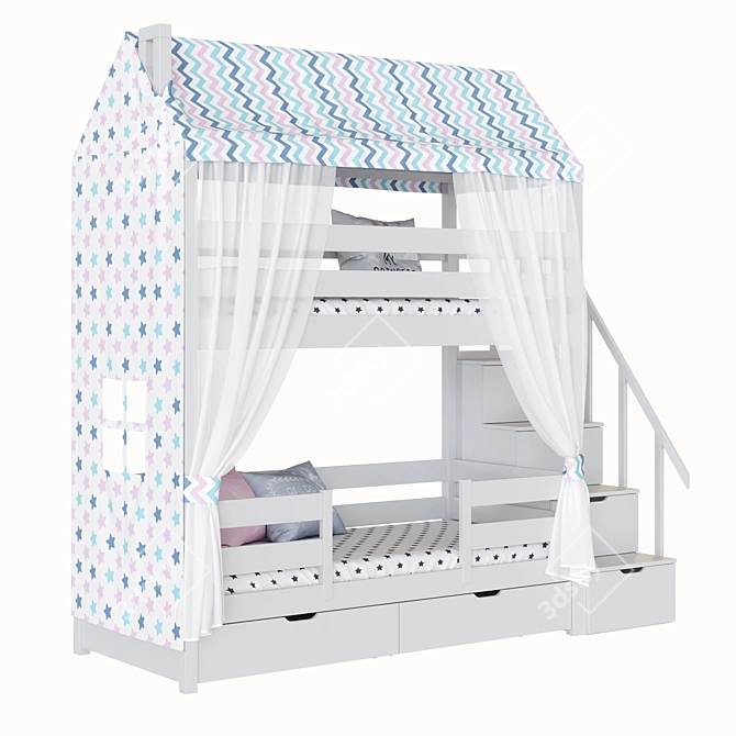 Madrid Kids 2-Tier Bed House with Ladder 3D model image 3