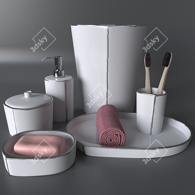 Luxury Porcelain Bath Accessories Set - Labrazel Lino Platinum 3D model image 1